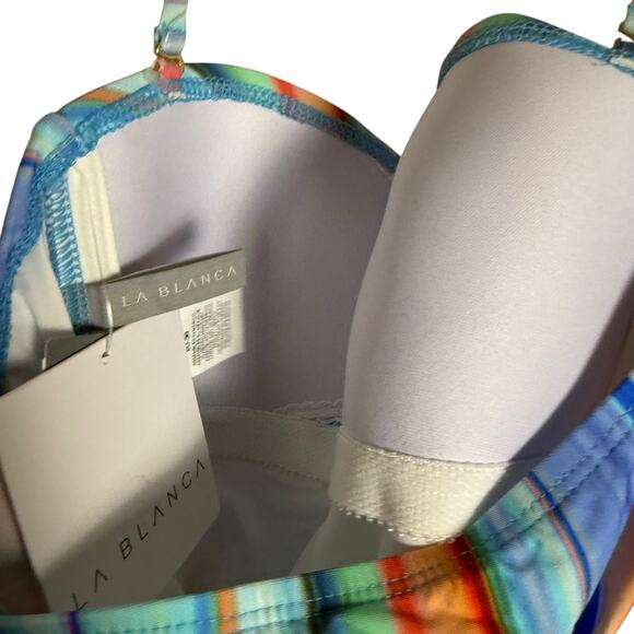 La Blanca Sunset Multicolor Bandeau Belted Tie Waist Stripe One Piece Swimsuit 4 - Picture 11 of 12